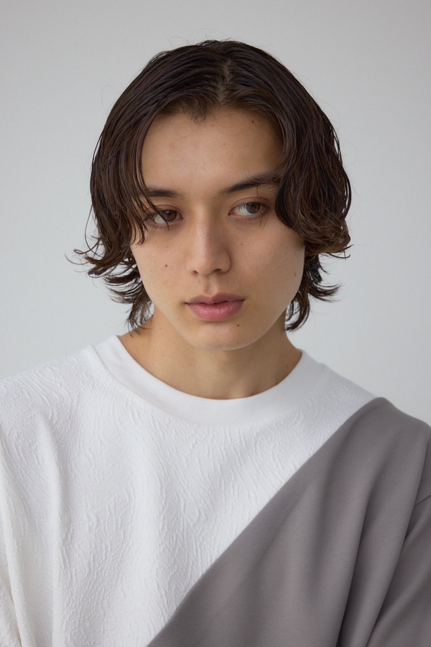 異素材スウィッチングラフィックTEE 柄WHT M