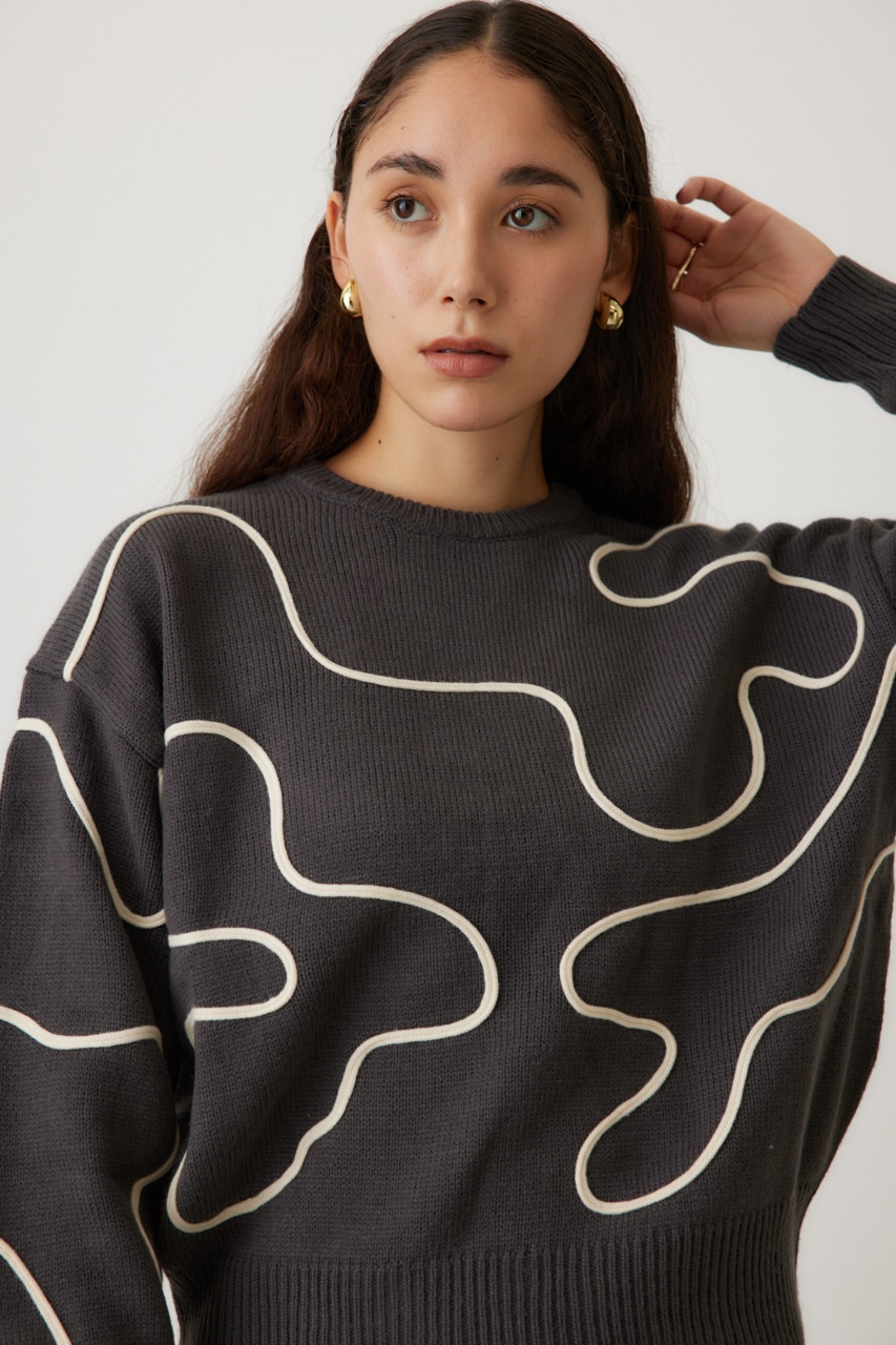 コードエンブロイダリーニット GRY FREE