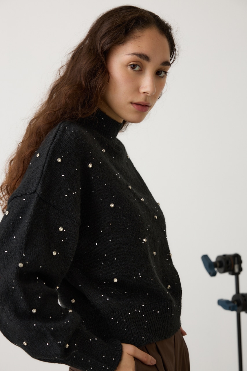 ラインストーンニット BLK FREE