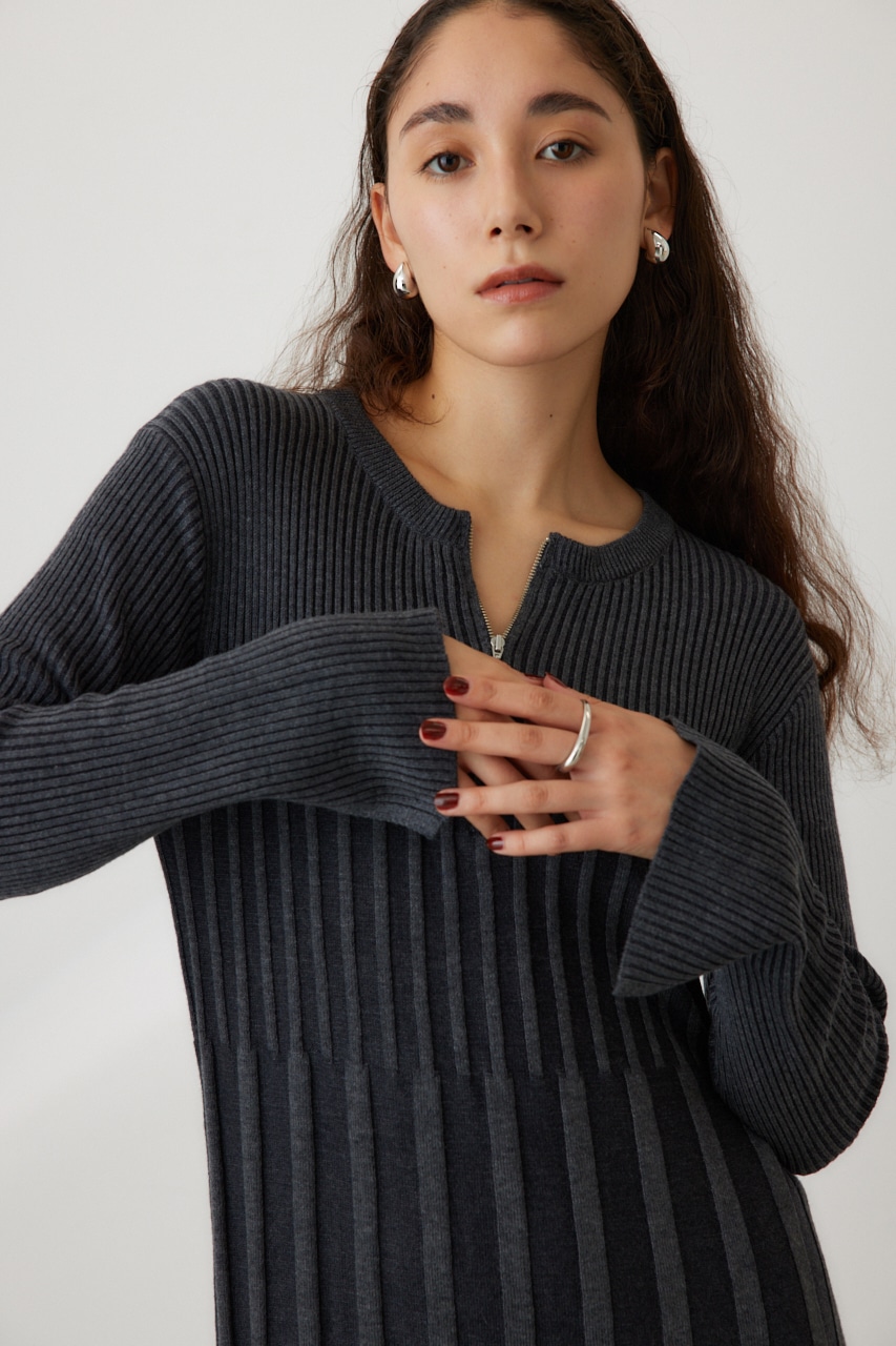 フロントジップリブニットワンピース GRY FREE