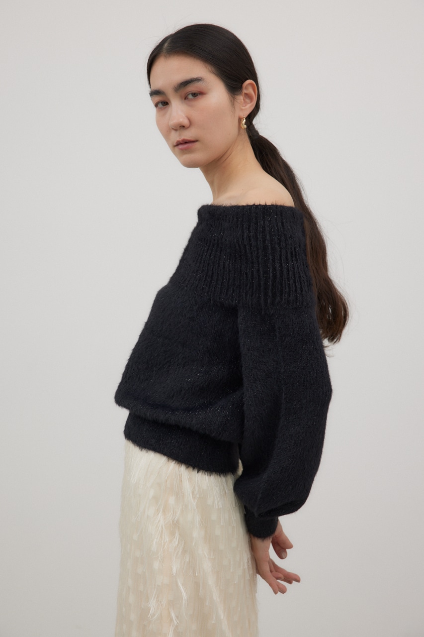 オフショルダーシャギーラメニット BLK FREE