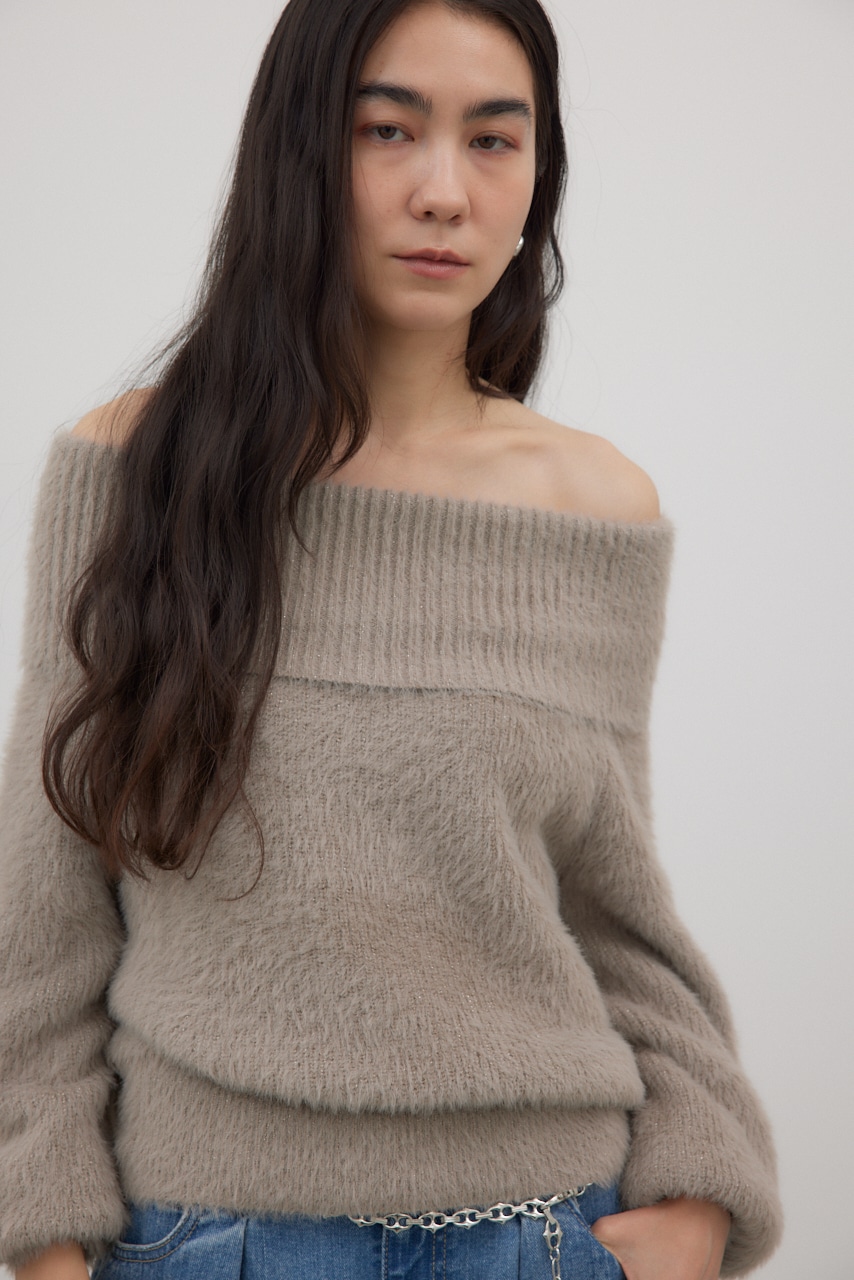 オフショルダーシャギーラメニット MOCHA FREE