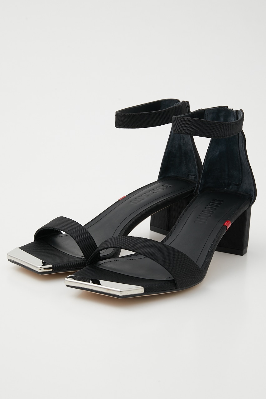 キャンバスクエアンクルストラップサンダル BLK 22.0cm