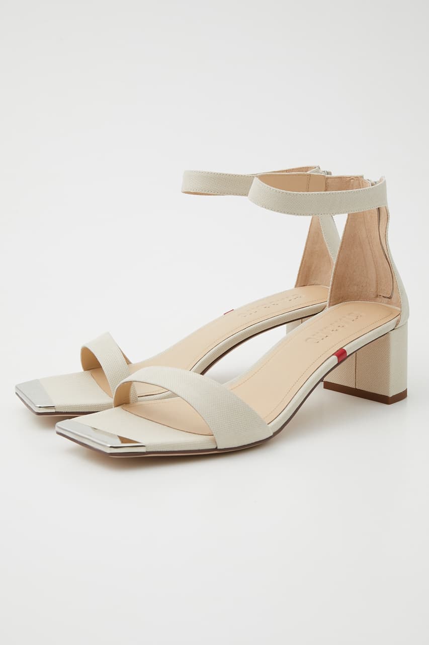 キャンバスクエアンクルストラップサンダル ECRU 24.0cm