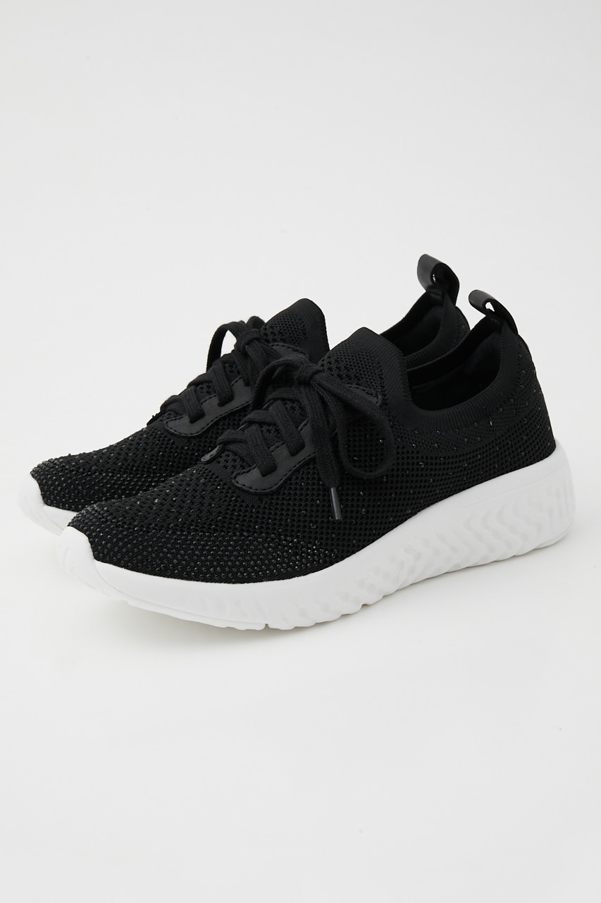 レースアップフラッフィースリッポン BLK 24.5cm