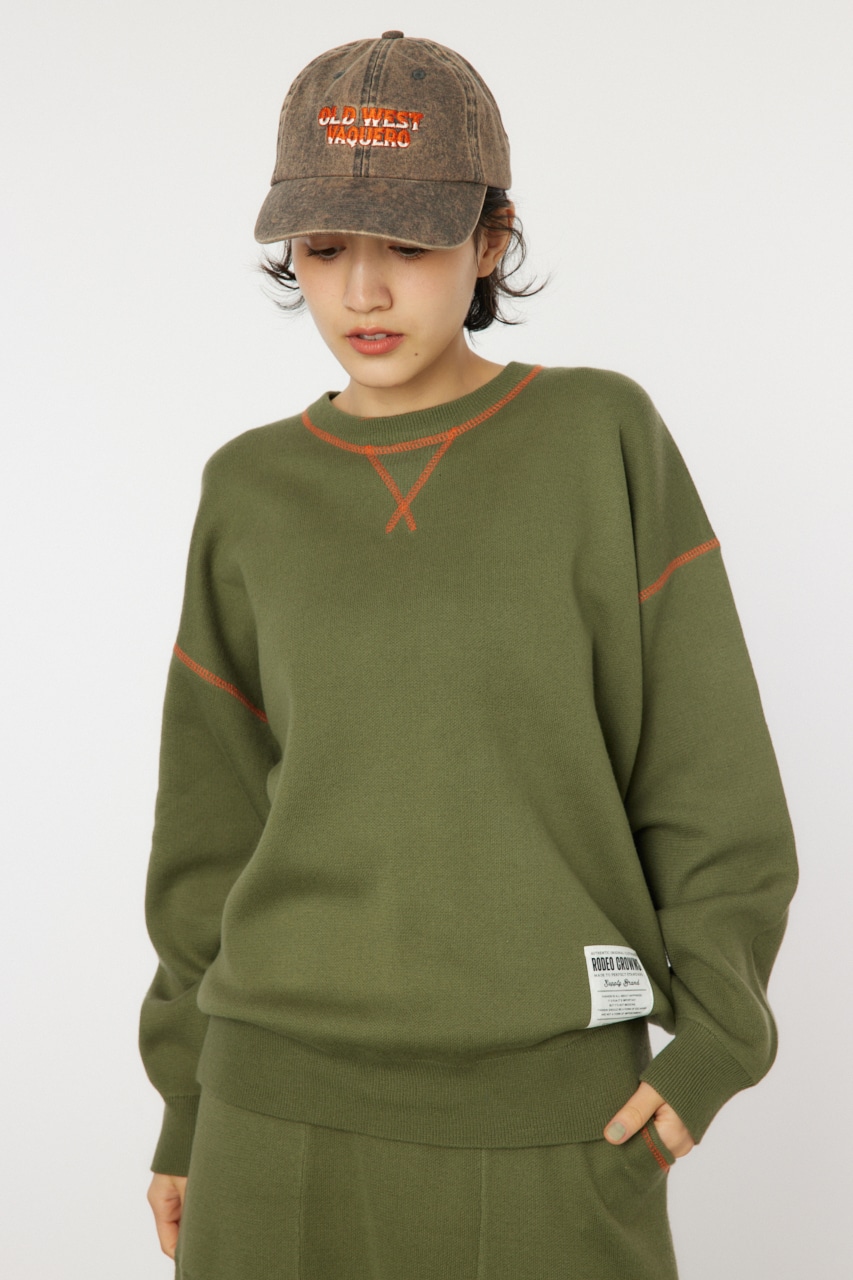 スウェットライクカラーステッチニットトップス KHA FREE