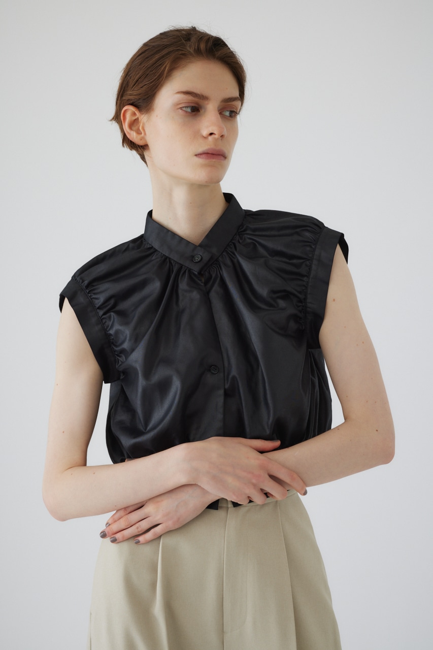 Leather like compact vest BLK 38