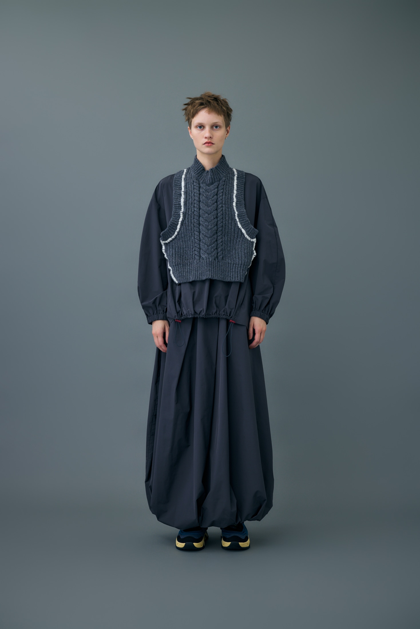 nagonstans knit combination dress グレー