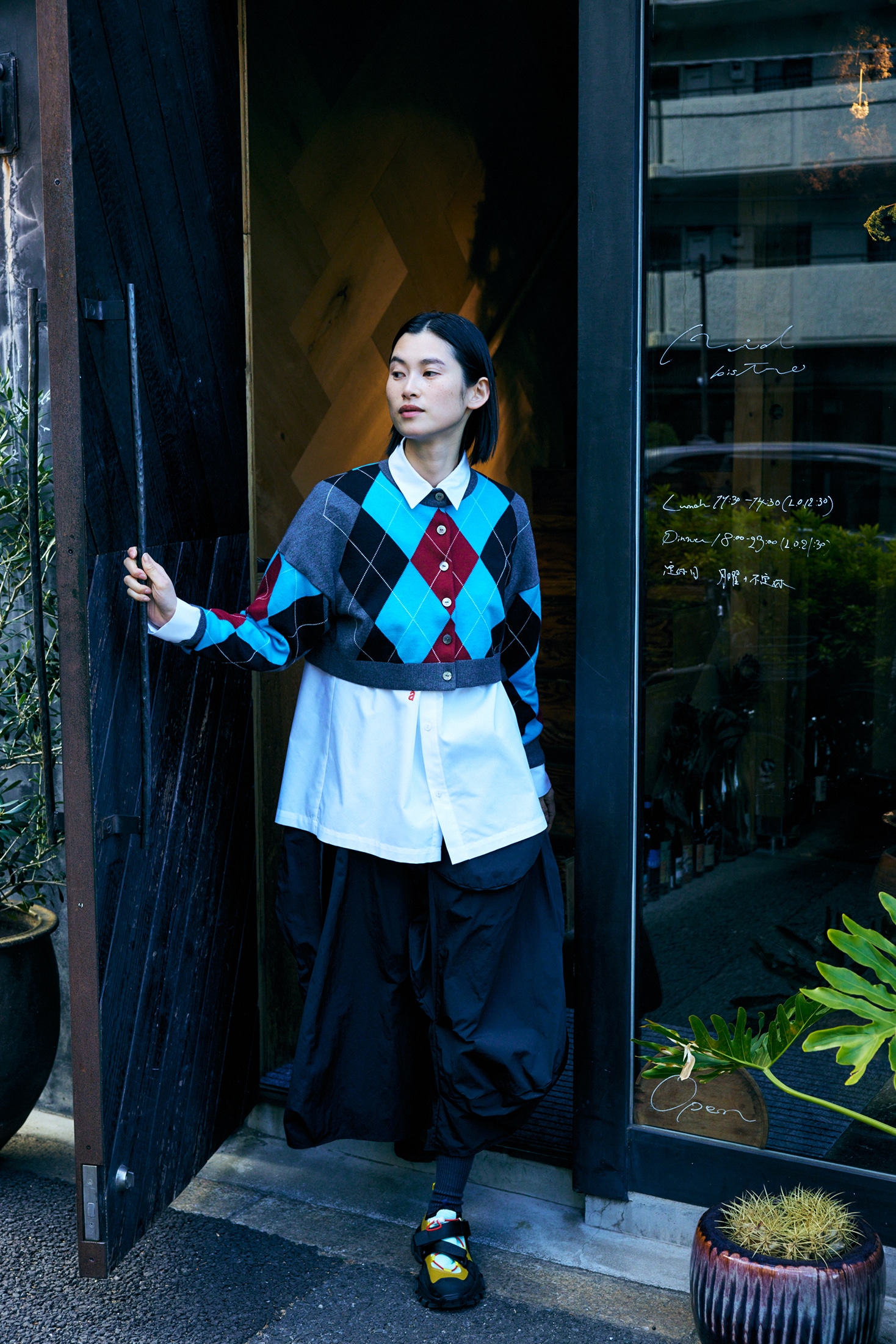 argyle spring cotton-knit college cardigan｜M｜C.GRY｜knit wear 