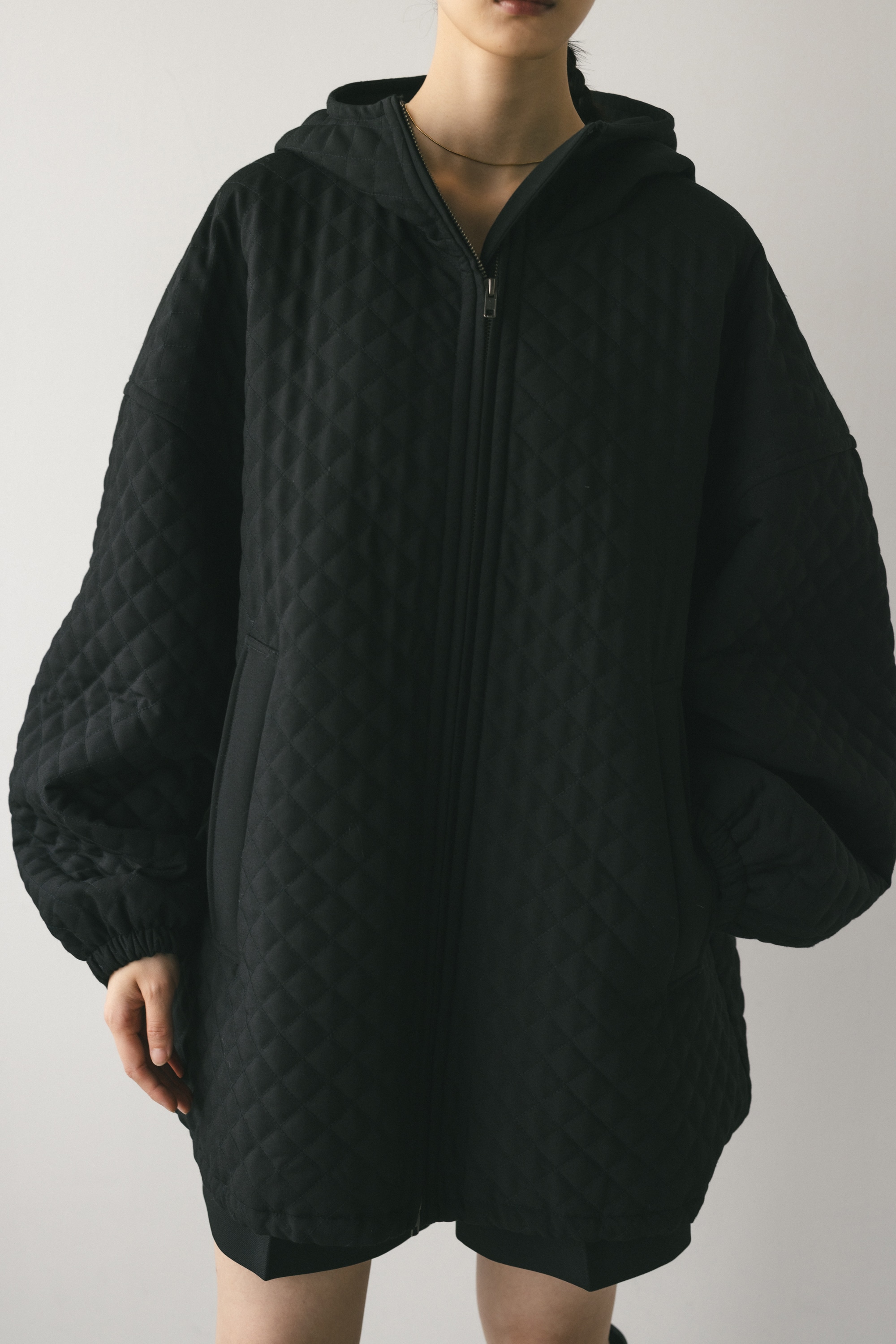 キルティングフードジャケット BLK FREE