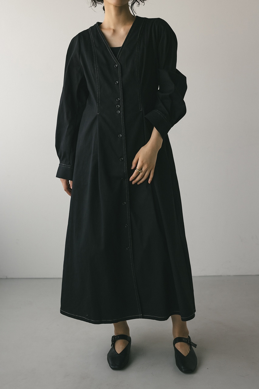 ウエストシェイプステッチワンピース BLK M