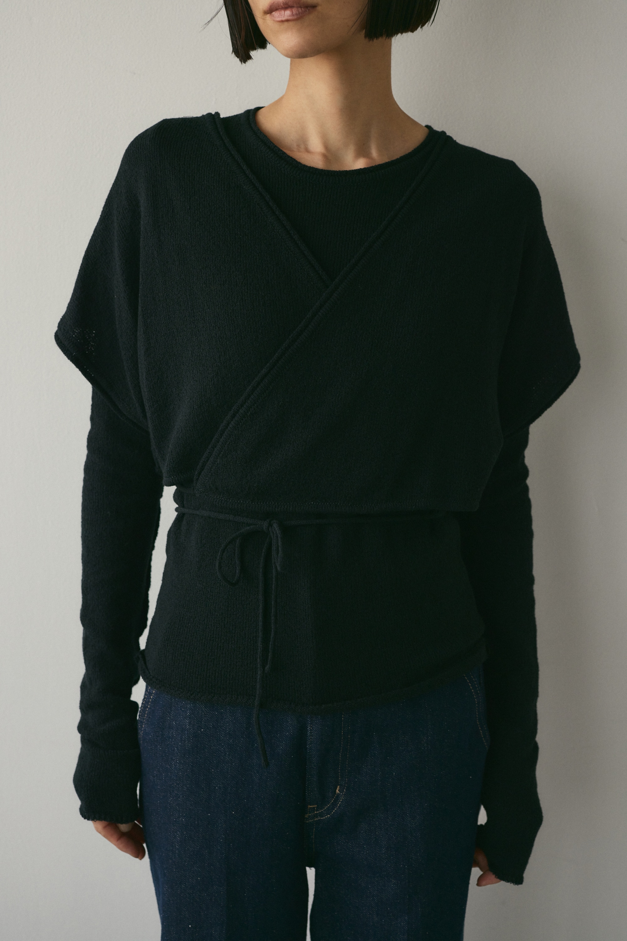 カシュクールベストセットニット BLK FREE