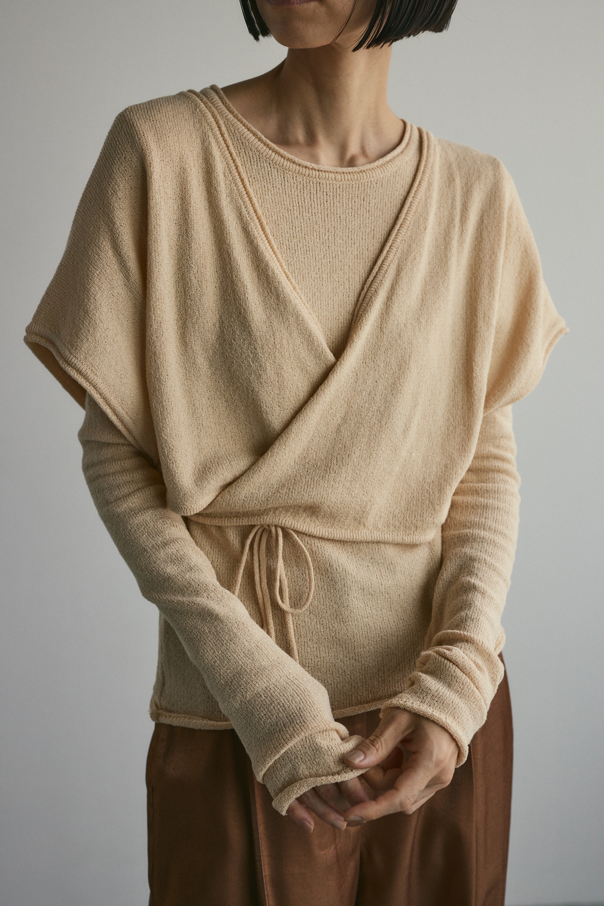 カシュクールベストセットニット L/BEG FREE