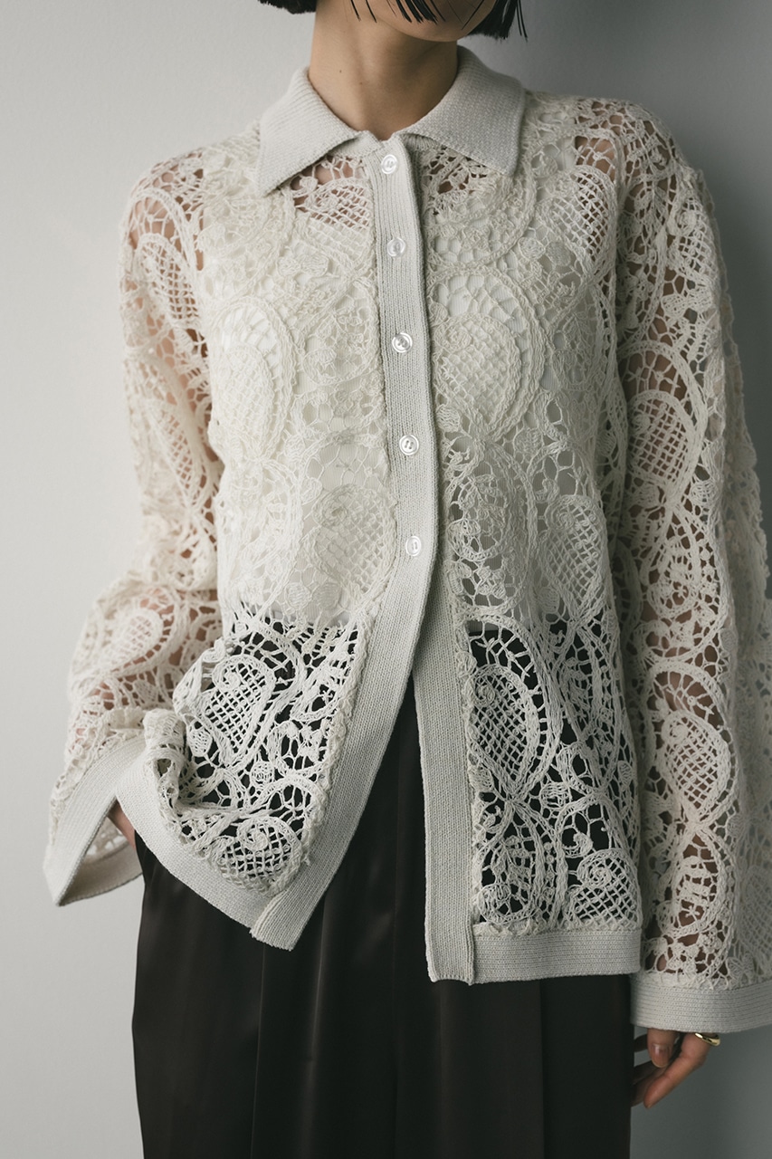 クロシェレースニットシャツ WHT FREE