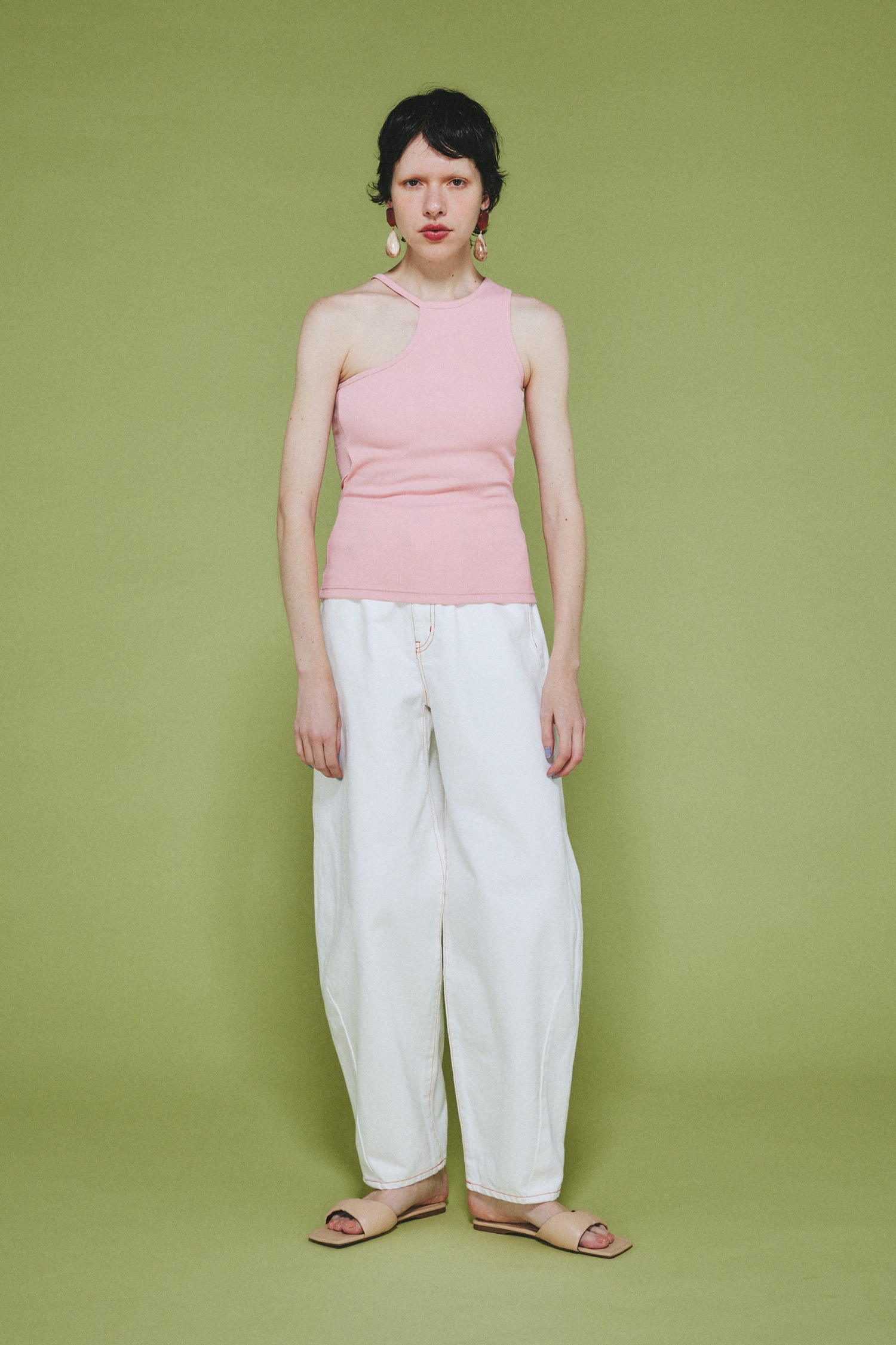 Asymmetry neck tank top L/PNK FREE