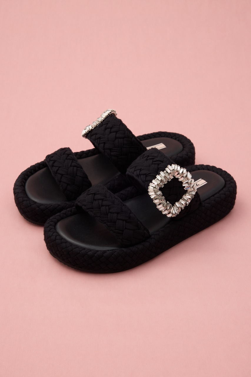 パフバックルフラットサンダル BLK 24.5cm