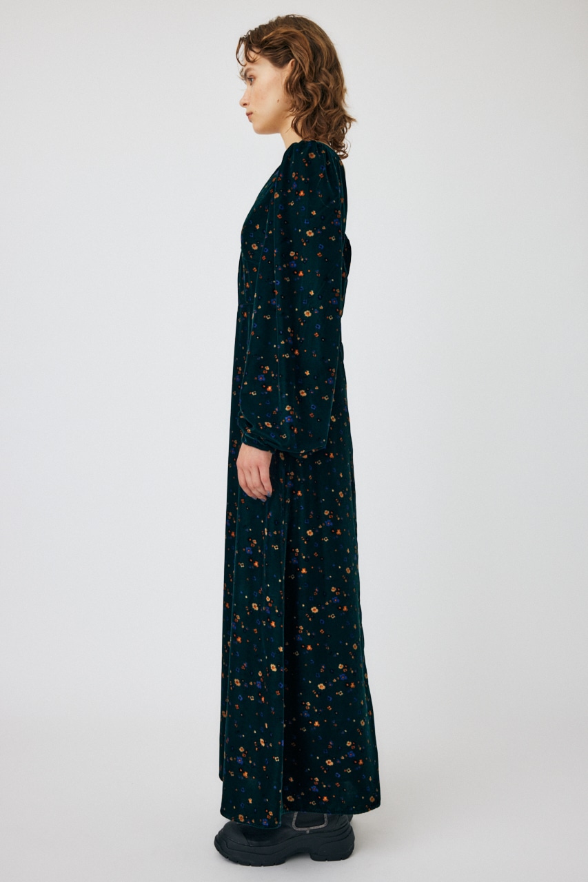 MOUSSY | FLORAL PRINT VELOUR ドレス (ワンピース(ロング） ) |SHEL