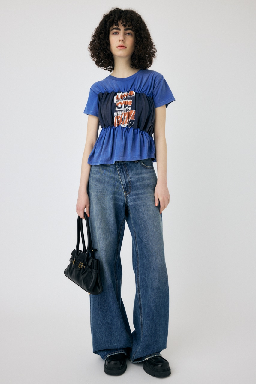 SHIRRING DOCKING Tシャツ BLU FREE