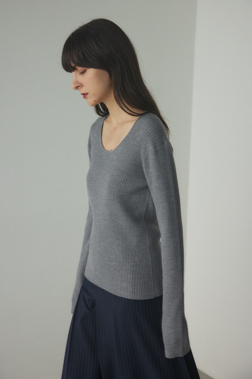 rib round neck wool tops T.GRY FREE