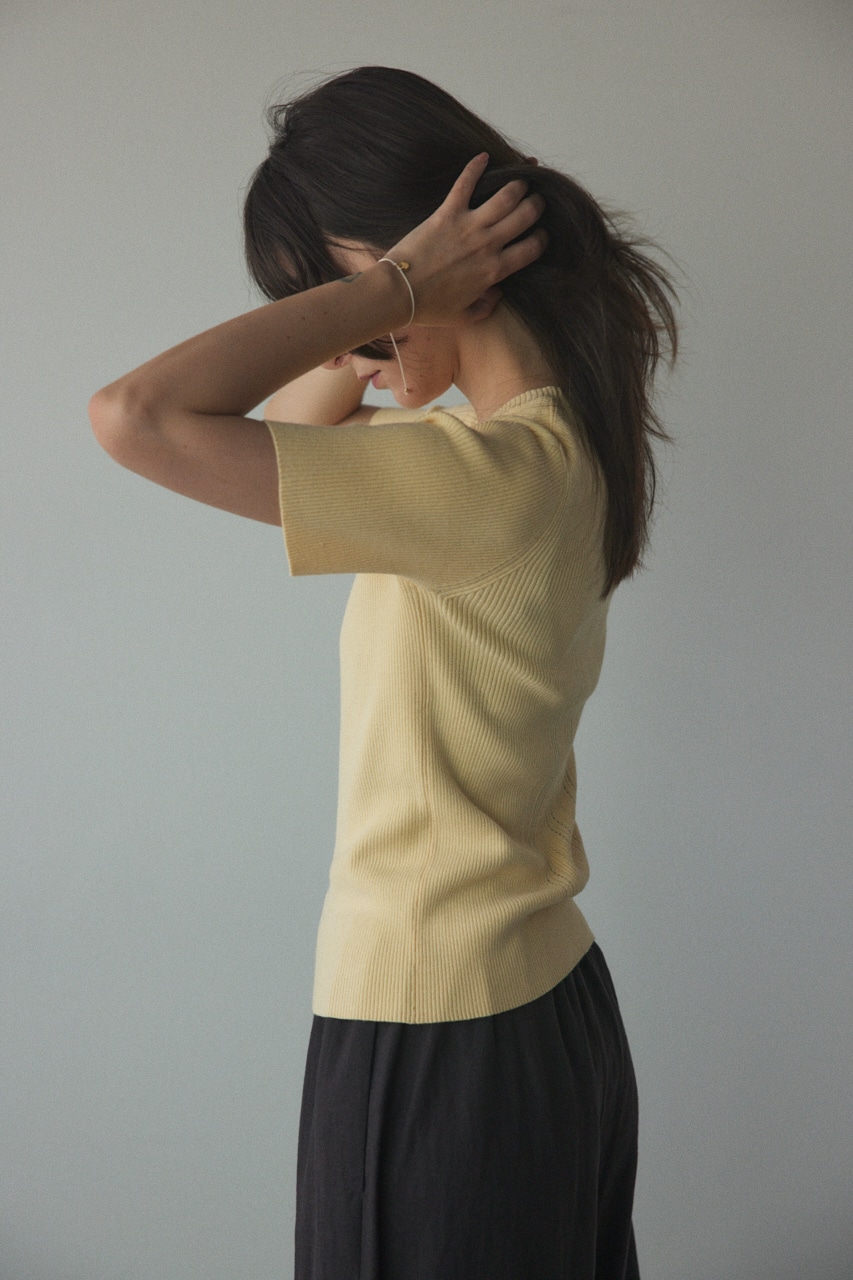 washable eyelet knitting tops L/YEL FREE