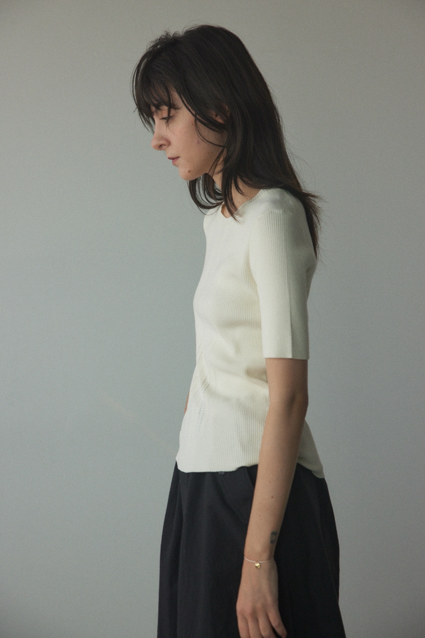 washable eyelet knitting tops O/WHT FREE