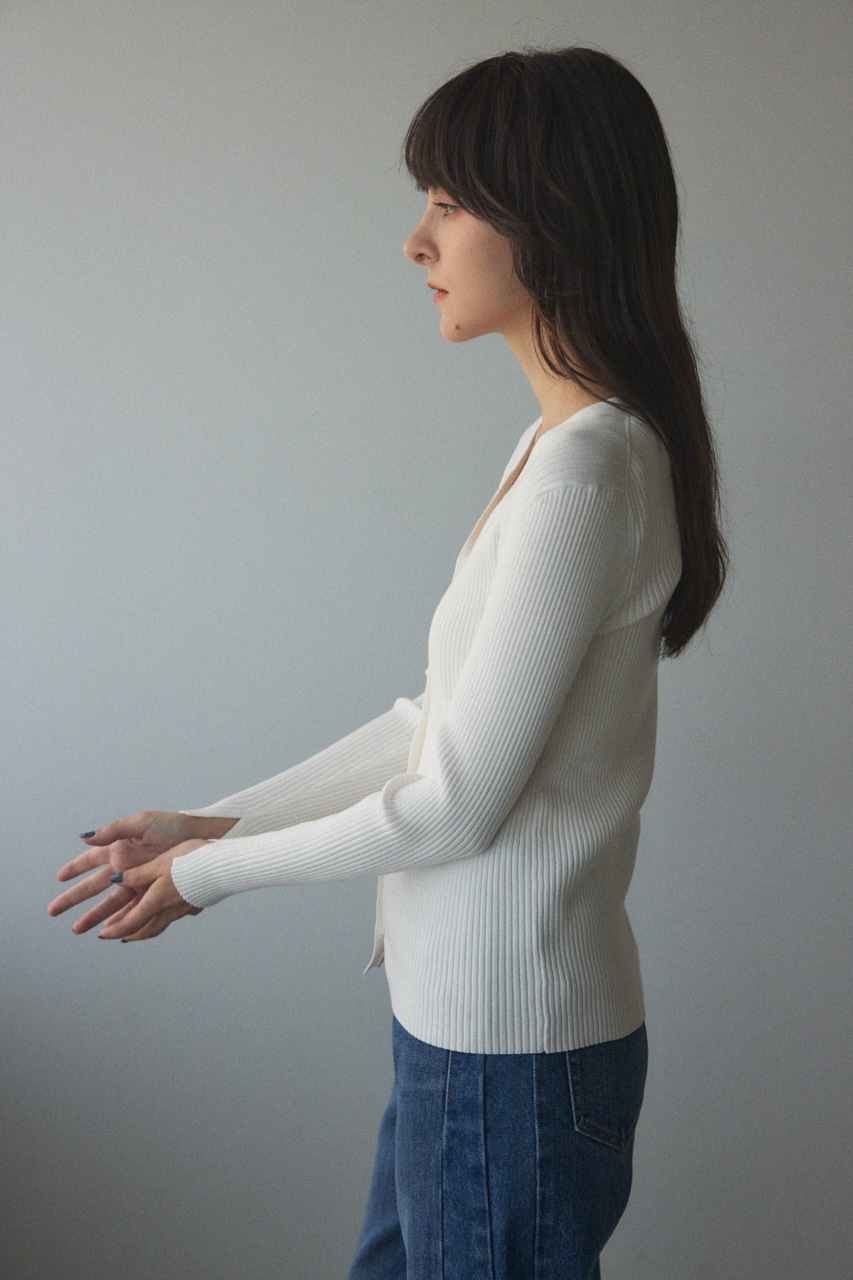 washable rib cardigan O/WHT FREE