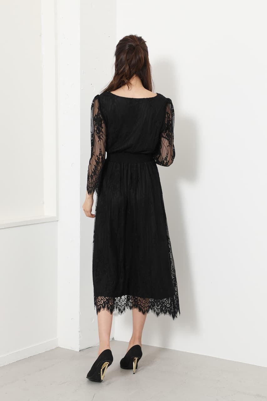 rienda | 【WEB限定】レースウエストシャーリングワンピース  