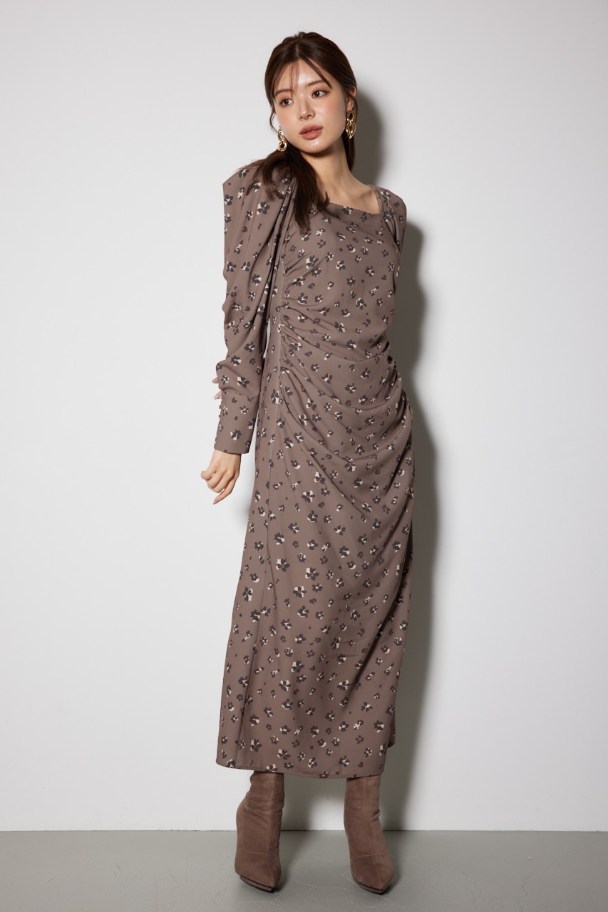 ライラックワンプッシュゴテ 花柄カラフルティアードフリルマキシドレス/山崎みどり - カラー