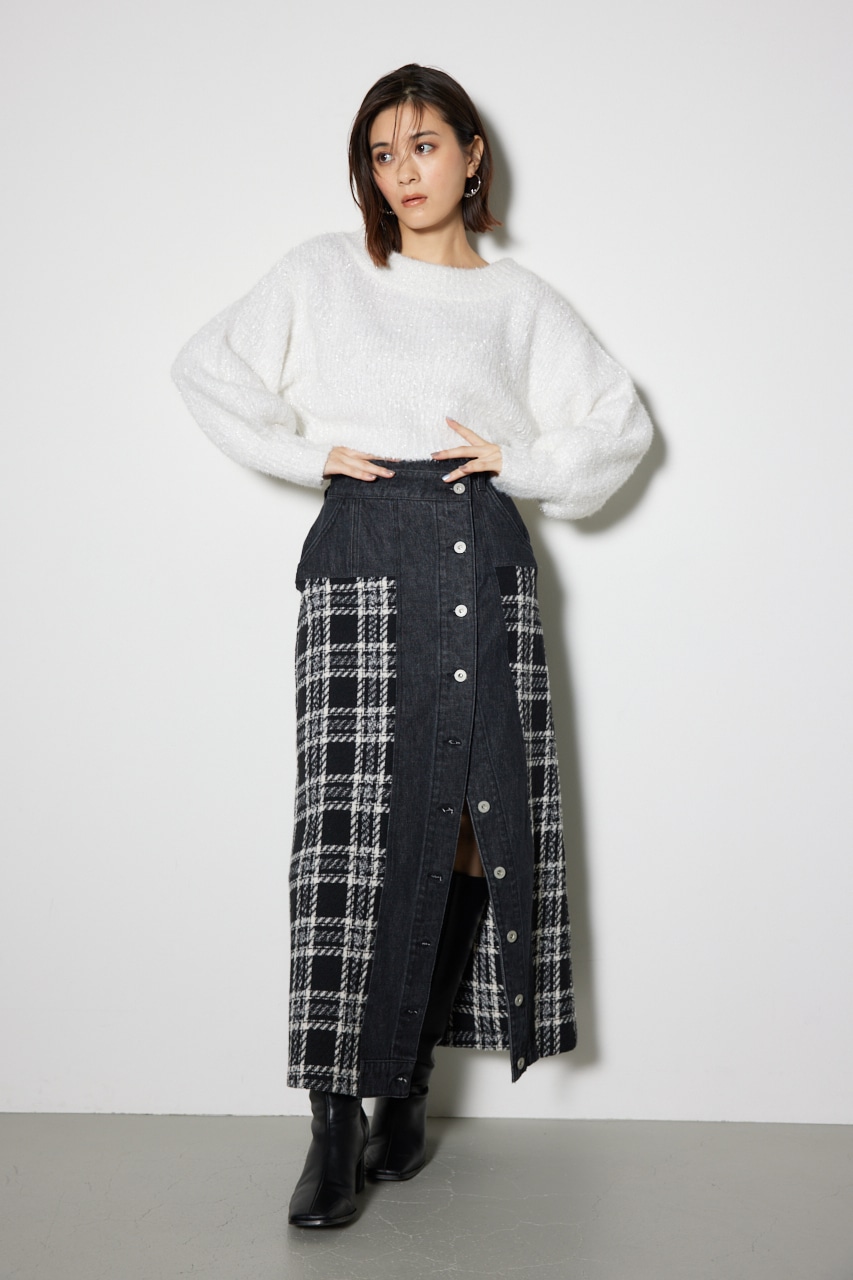 マルチパターンジャストウエストAラインスカート BLK S