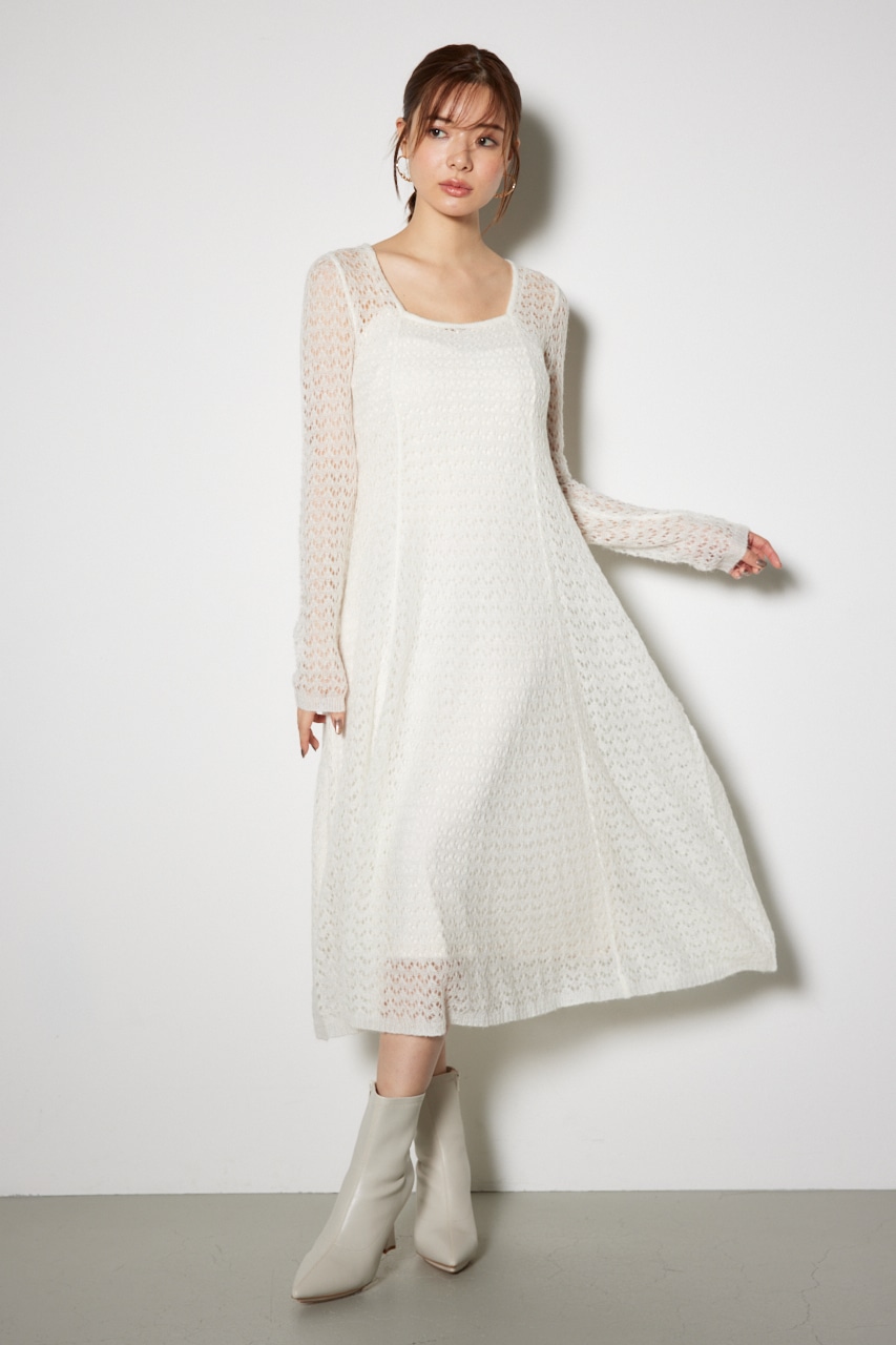 【 】フィット＆フレア白のミディ丈ラップワンピース rienda | 【一部店舗・WEB限定】ソフティーニットフレア