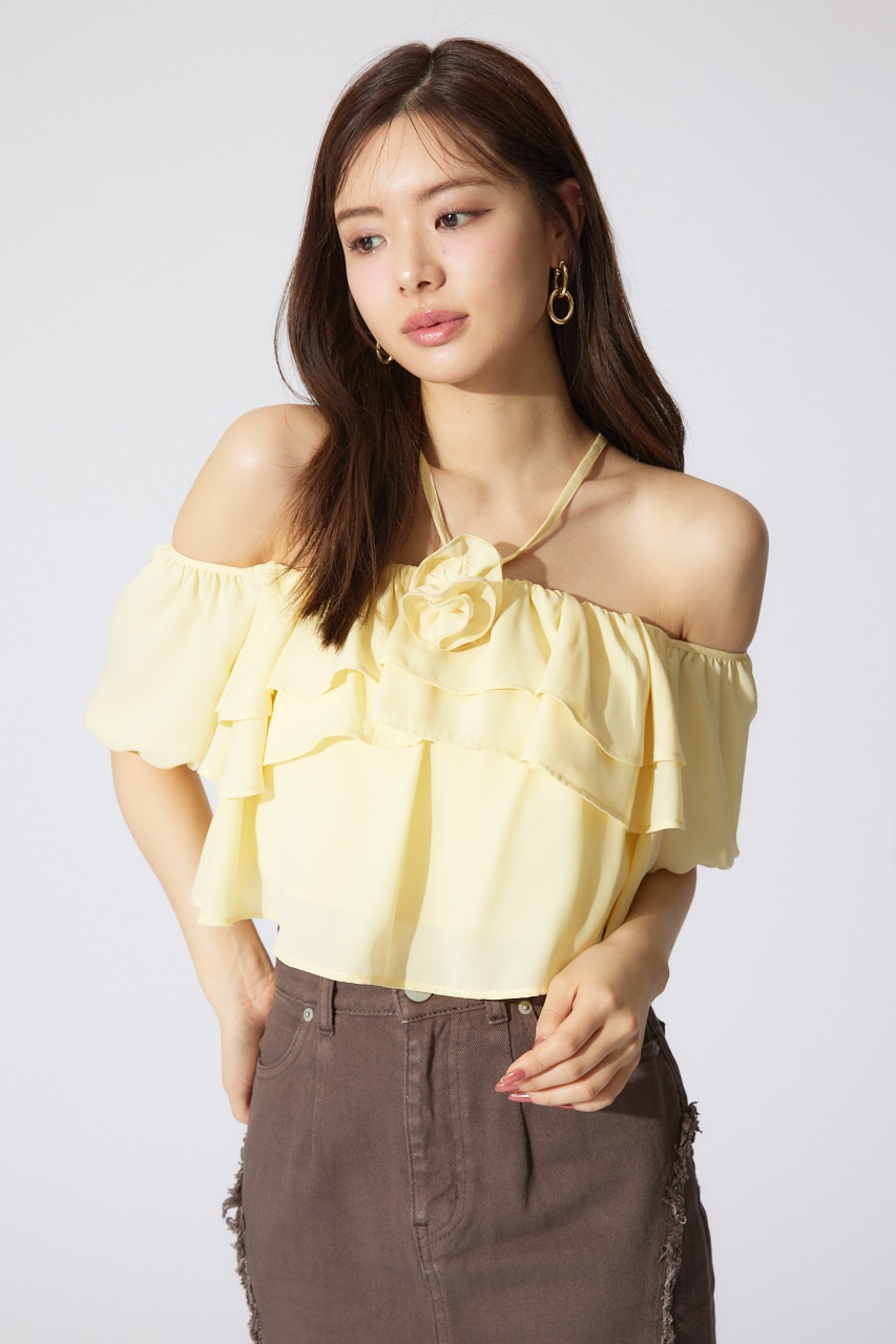 バルーンオフショルティアードブラウス L/YEL FREE