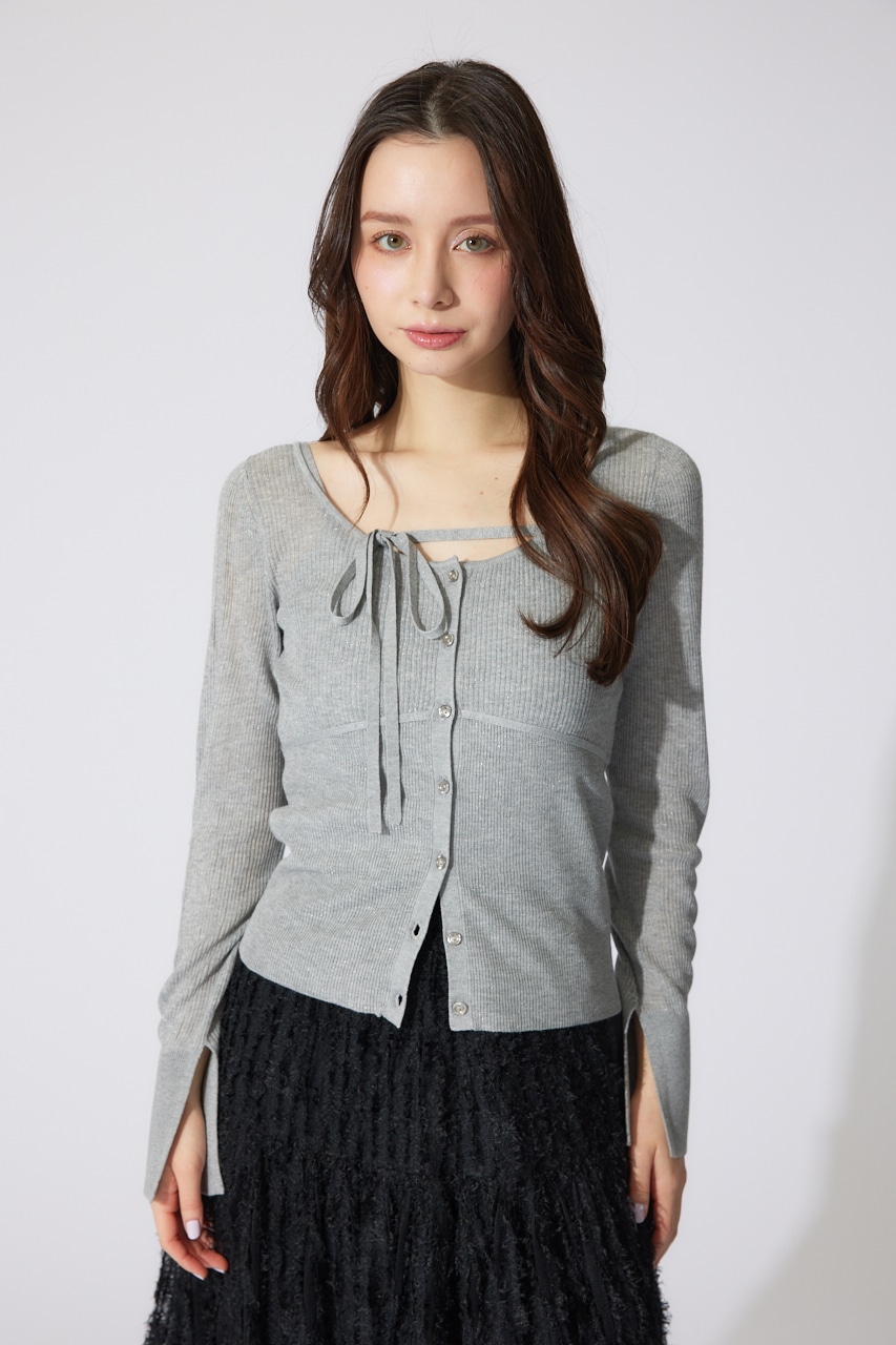 リボンデティールキャミセットカーディガン GRY FREE