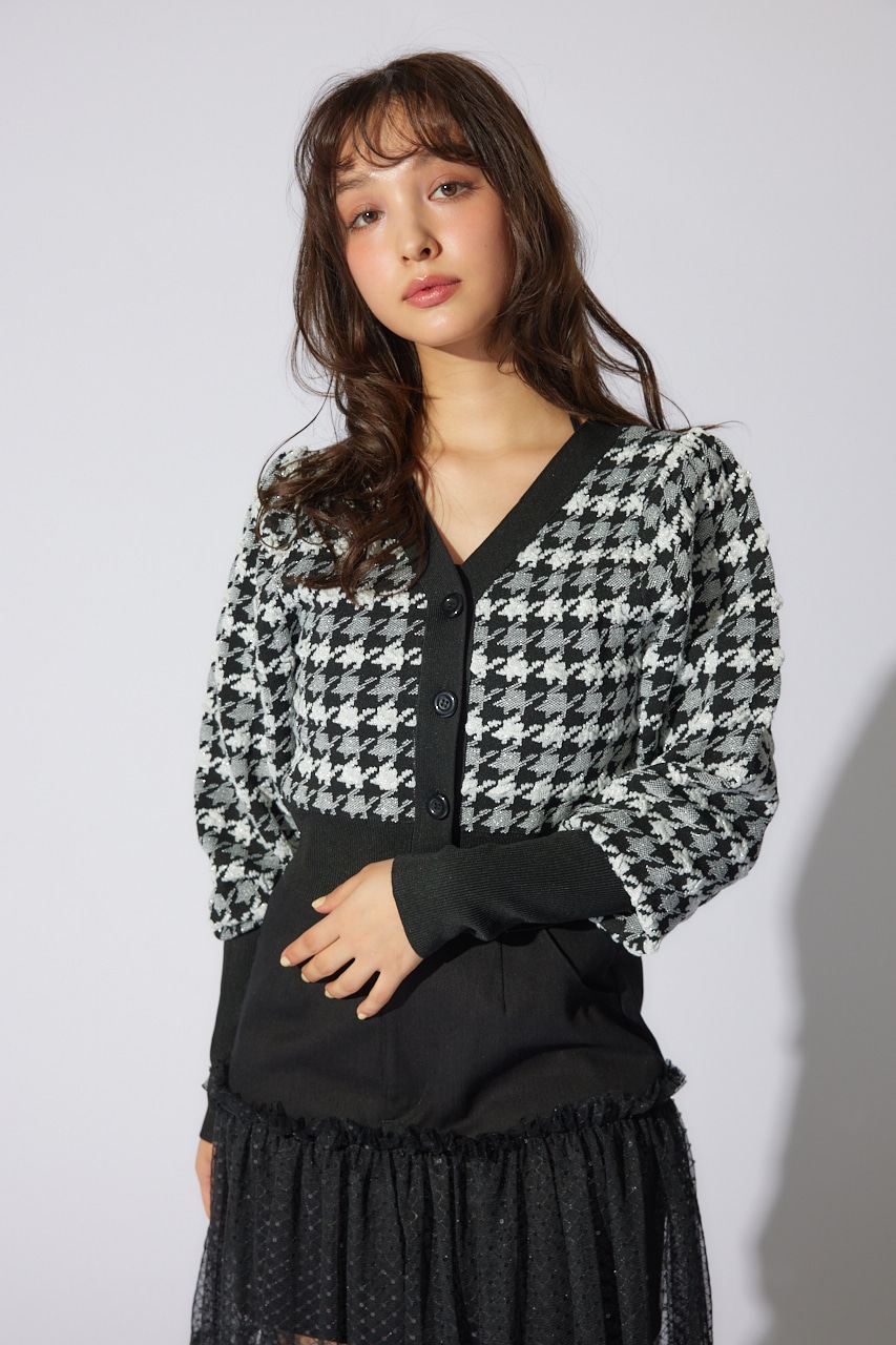 sheller シェリエ ブロックチェック カーディガン パール sheller シェリエ パール付き ブロックチェック カーディガン