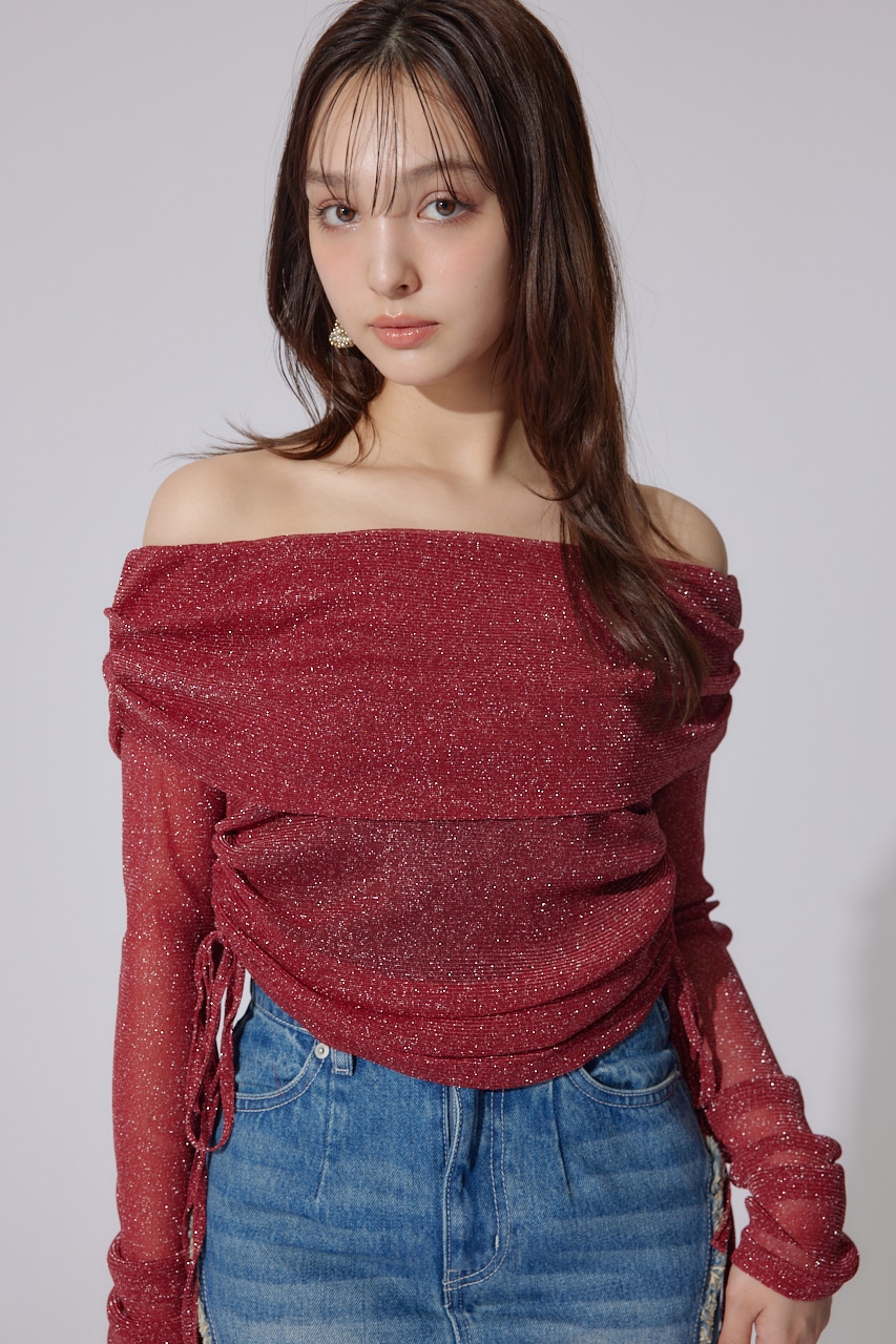 オフショルレディーラメトップス RED FREE