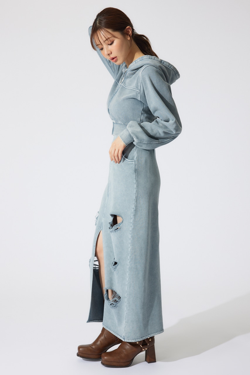 クラッシュスウェットジャストウエストスカート BLU S