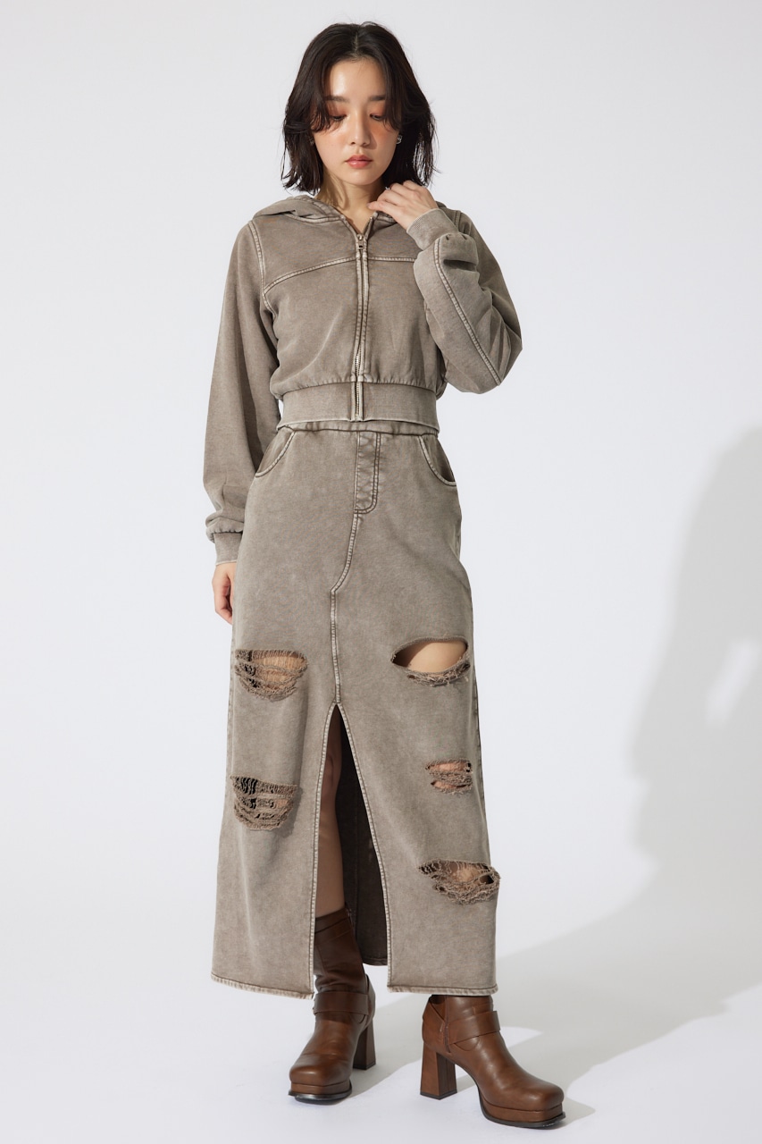 クラッシュスウェットジャストウエストスカート BRN M