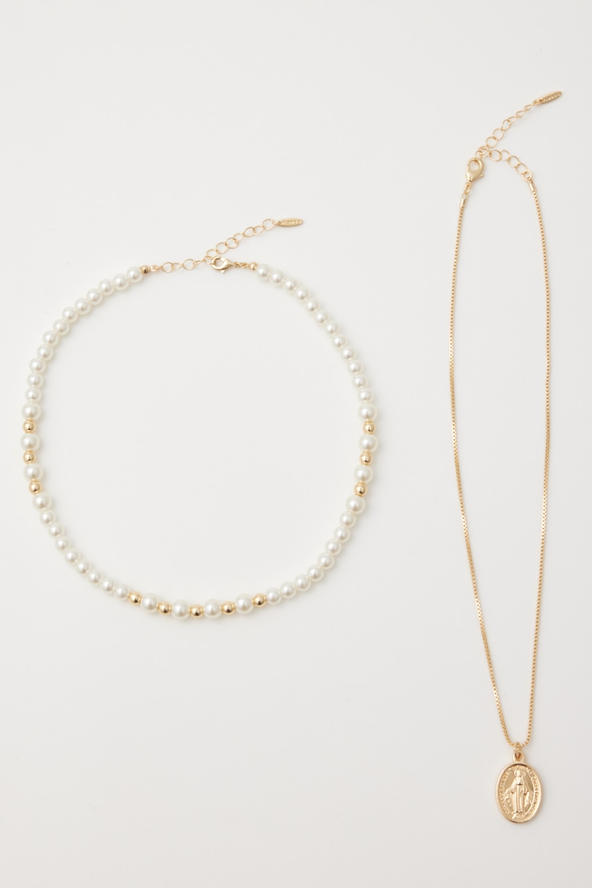 2レーンコインフェイクパールネックレス GLD FREE
