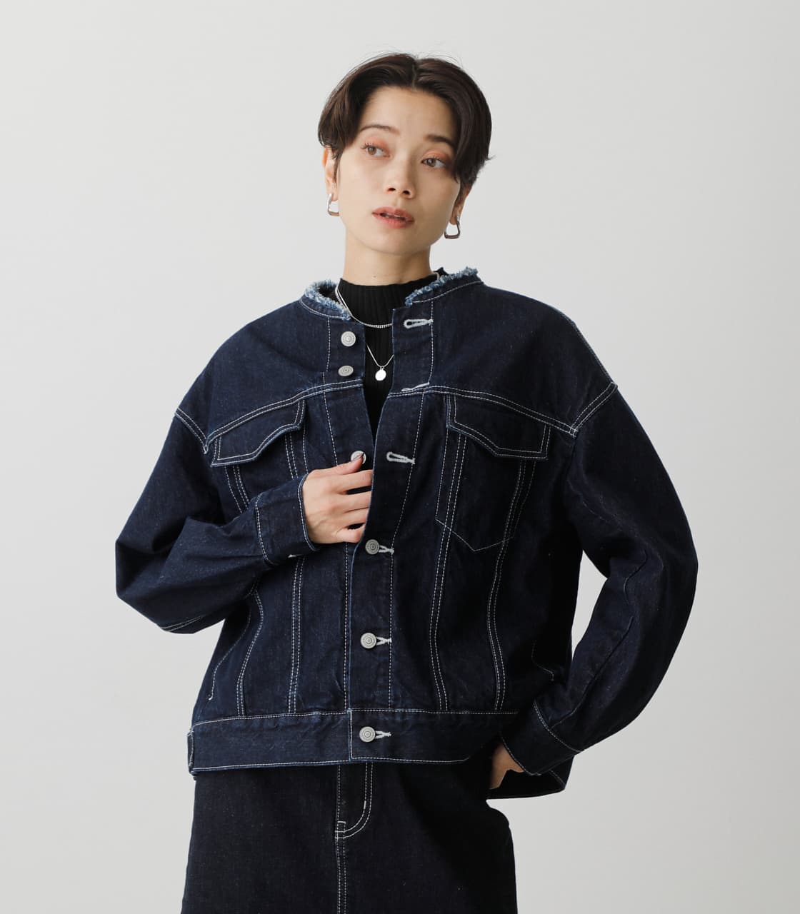 【foufou】no collar denim jacket デニムジャケット