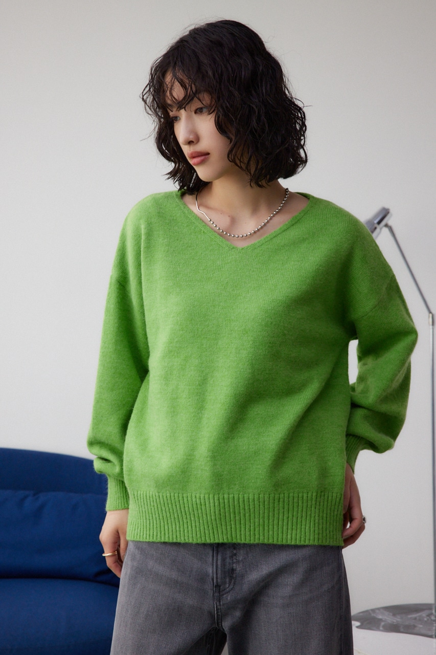 Vネックアソートカラーニットプルオーバー GRN FREE