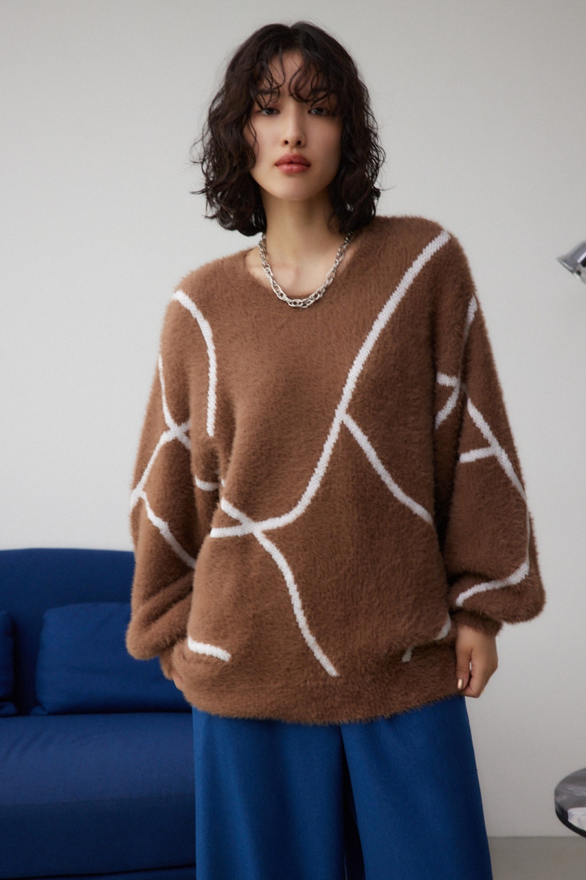 ニュアンスライン柄ニット BRN FREE