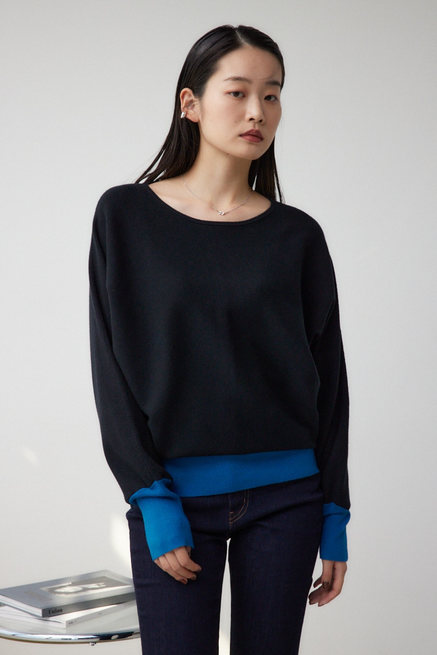 バイカラードルマンニットプルオーバー BLK FREE