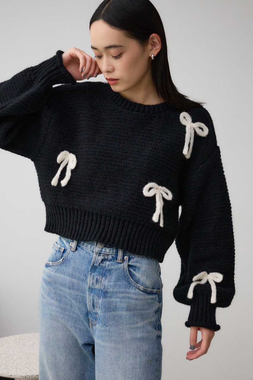 リボンモチーフニット BLK FREE