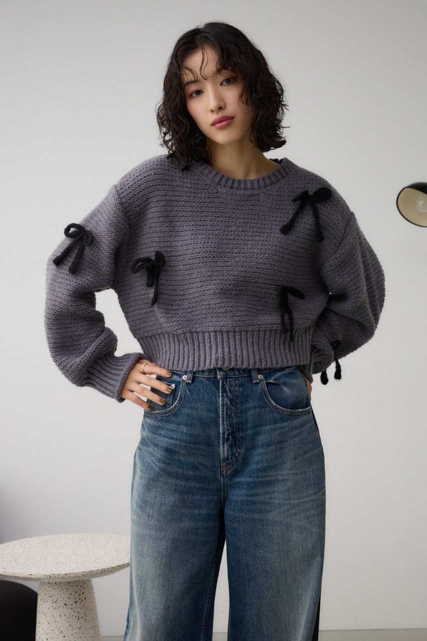リボンモチーフニット GRY FREE