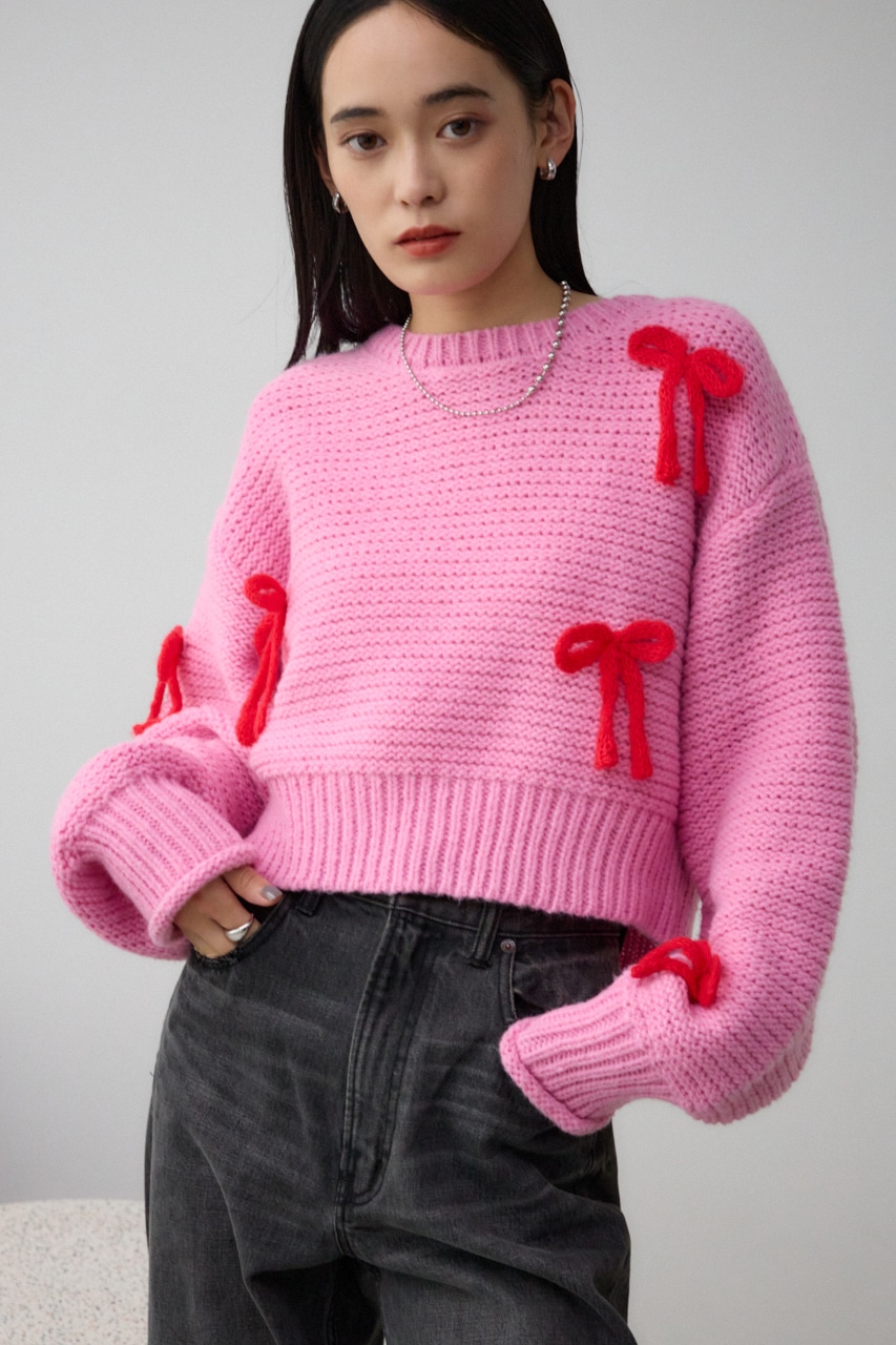 リボンモチーフニット PNK FREE