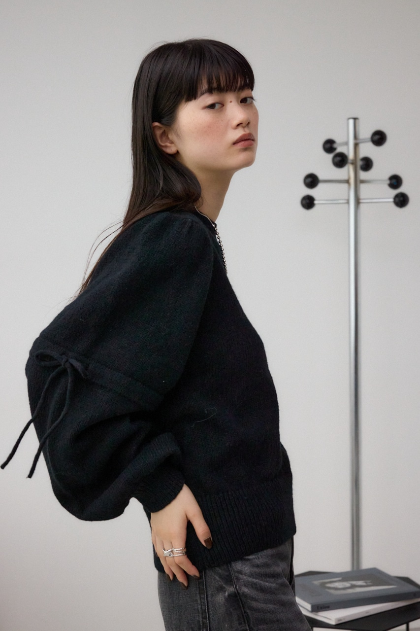 袖リボンデザインニット BLK FREE