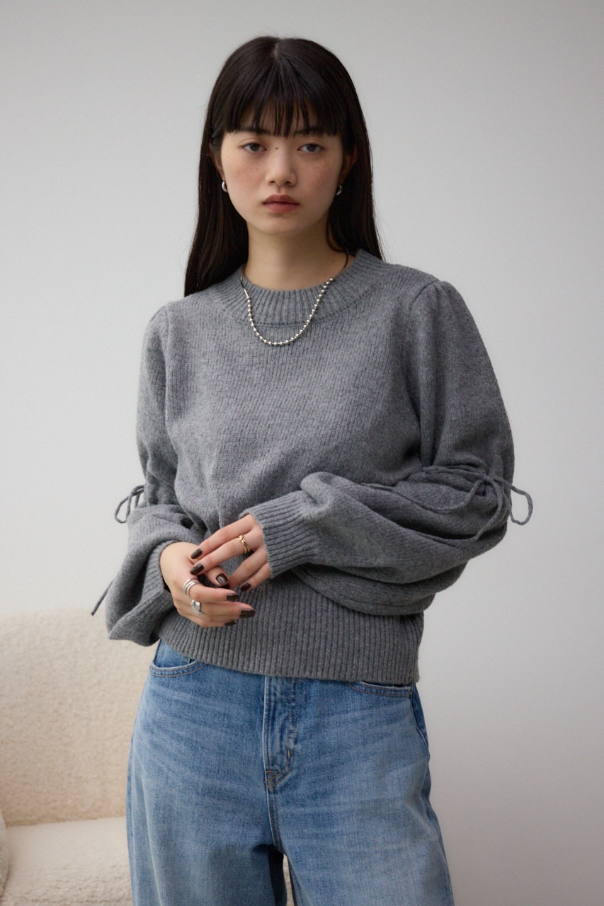 袖リボンデザインニット D/T.GRY FREE