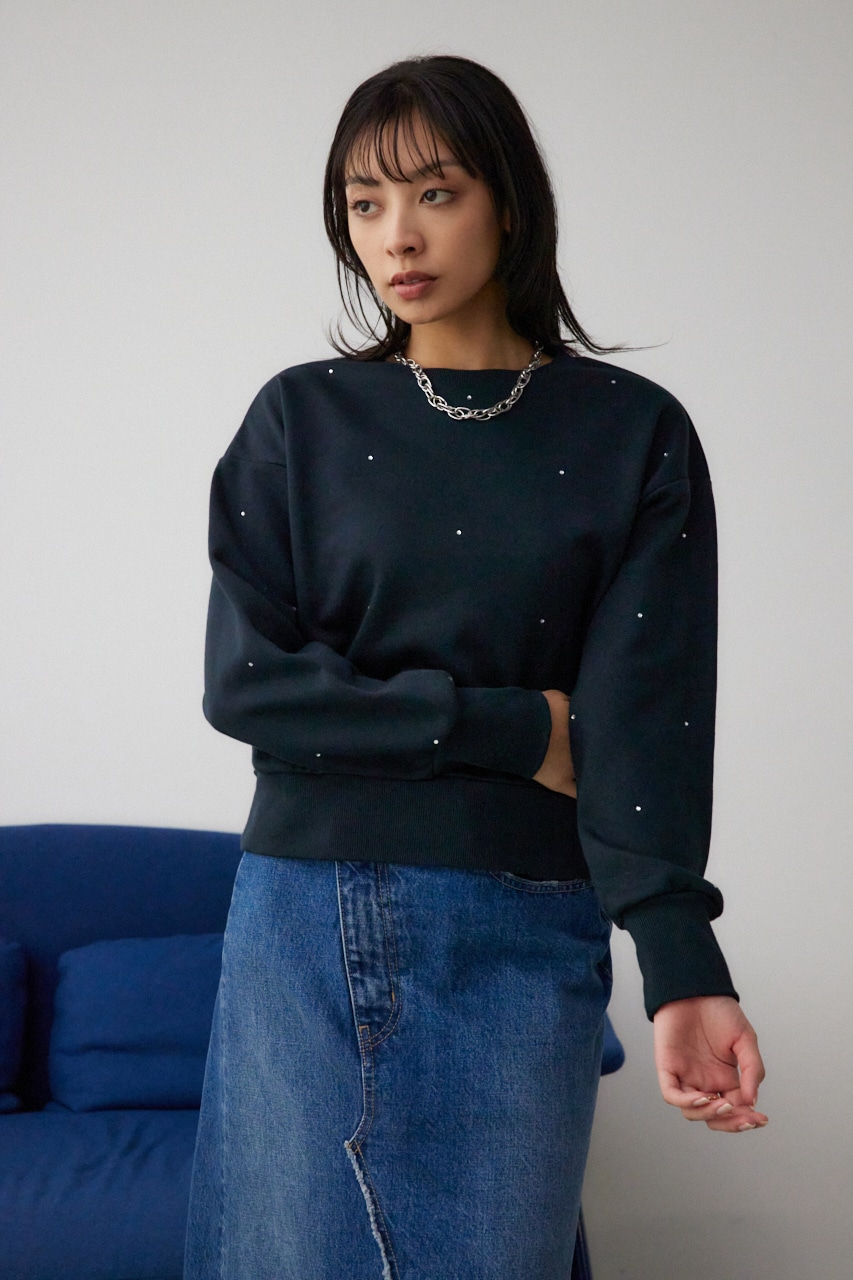 ラインストーンウラケトップス BLK FREE