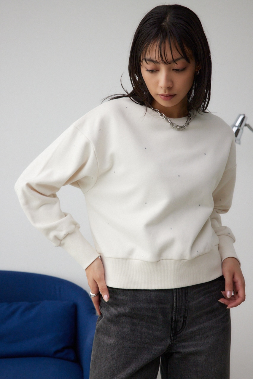 ラインストーンウラケトップス O/WHT FREE