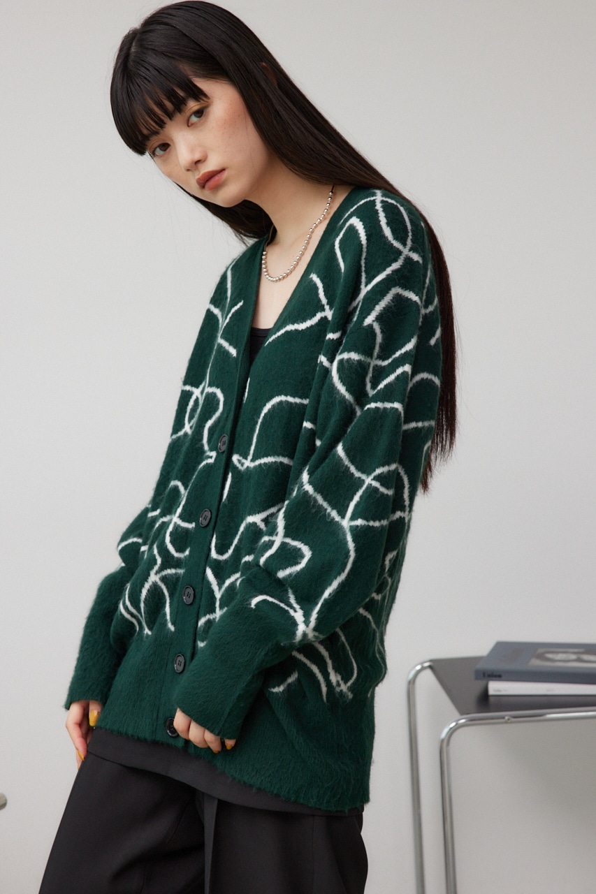 ライン柄ニットカーディガン 柄GRN FREE