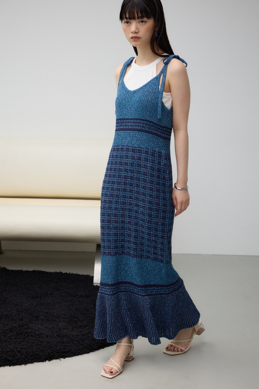 クロシェキャミワンピース 柄BLU FREE